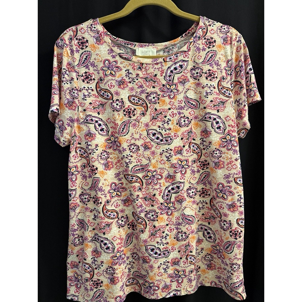 Women's Short Sleeve Shirt LOFT Factory Large 100% Cotton Pullover
